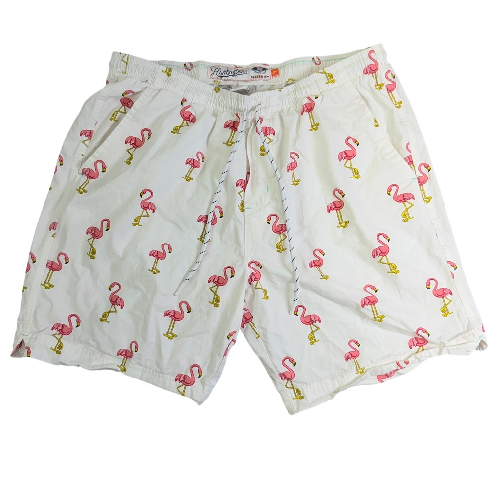 Huntington Beach Club Shorts Mens L 34 White Pink Flamingo Print HS9H06 - Picture 1 of 6